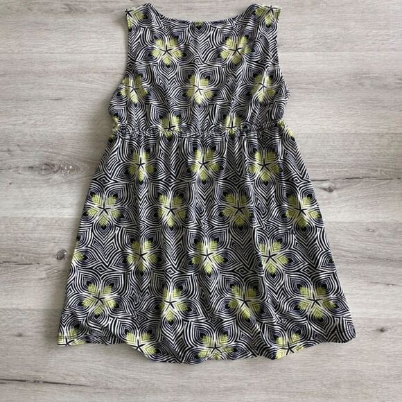 New York & Company Sleevelss Empire Tunic Blouse Navy/Green Print L EUC​ - Picture 6 of 6